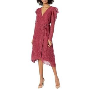 Ali & Jay Hollywood Heights Long Sleeve Lace Wrap Dress In Rose sz L cocktail